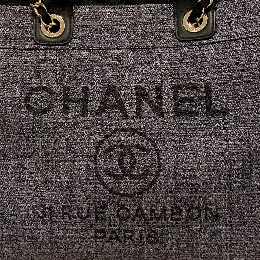Chanel Large Deauville in Black/Gray with Gold Hardware